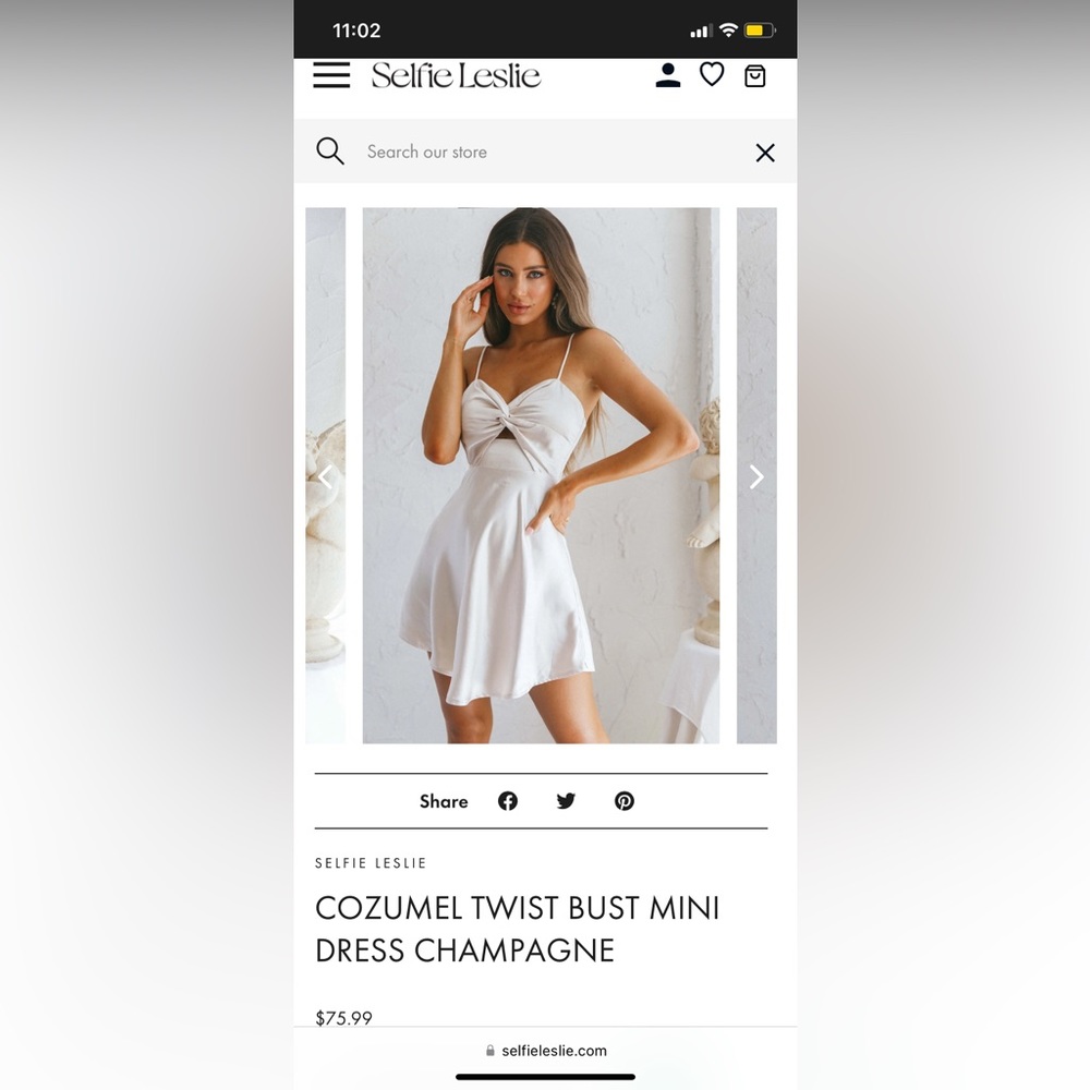 BRAND NEW Selfie Leslie champagne mini dress in size small